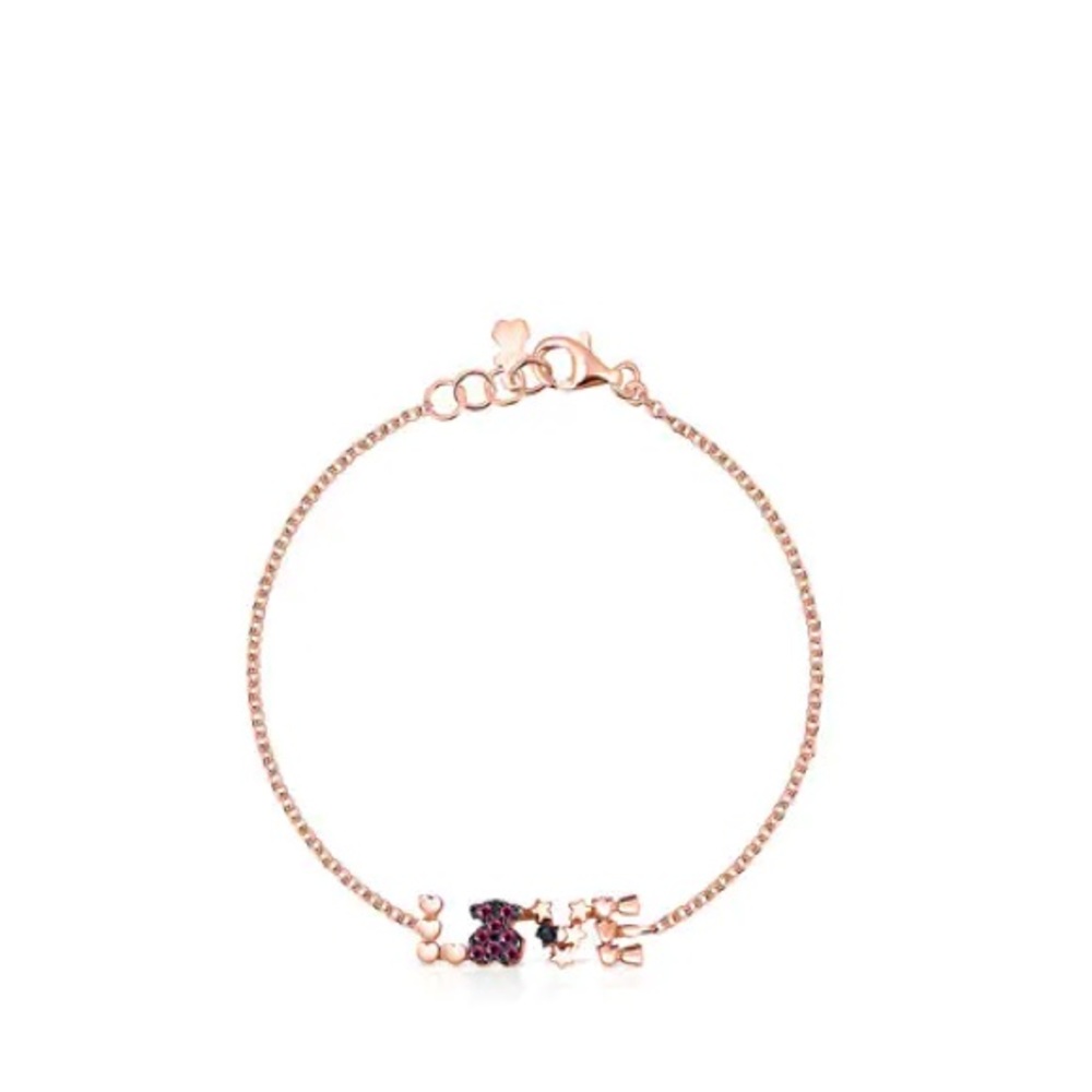 Tous San Valentín love Bracelet in Rose Silver Vermeil with Ruby and Spinel NWT
